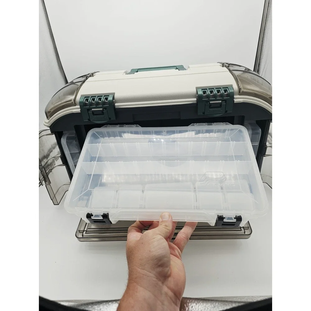 Plano 732 Outdoor Sports Angled Fishing Tackle Box Storage System, Green / Grey